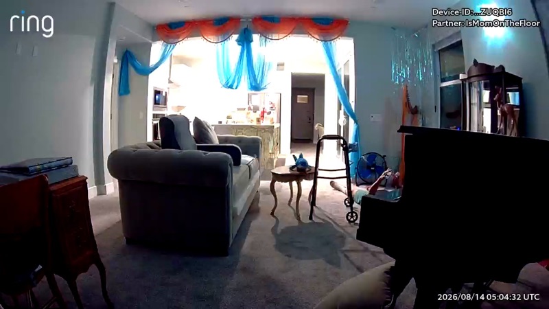 Early testing image 1 — a staged on-the-floor test captured by a Ring camera