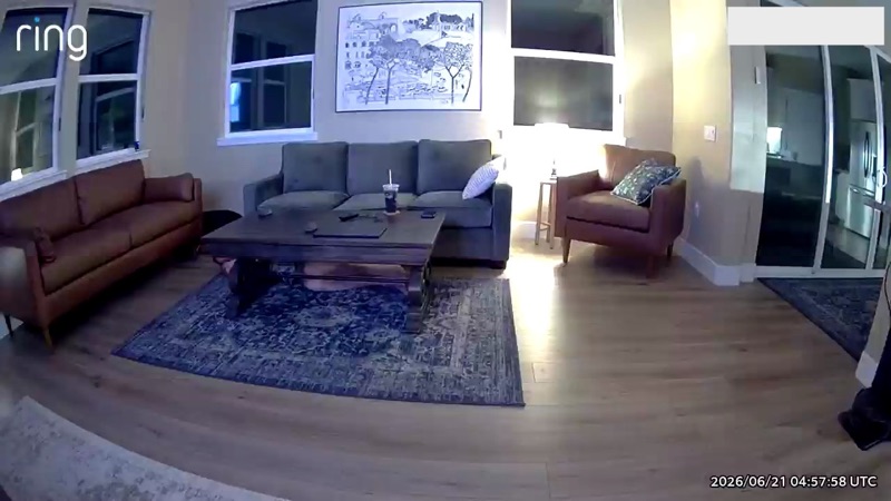 Early testing image 2 — a staged on-the-floor test captured by a Ring camera