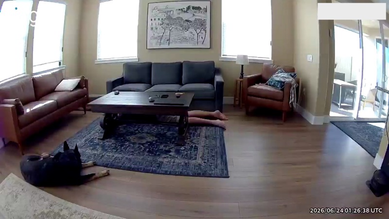 Early testing image 7 — a staged on-the-floor test captured by a Ring camera