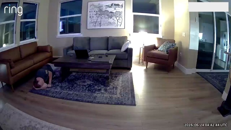 Early testing image 9 — a staged on-the-floor test captured by a Ring camera